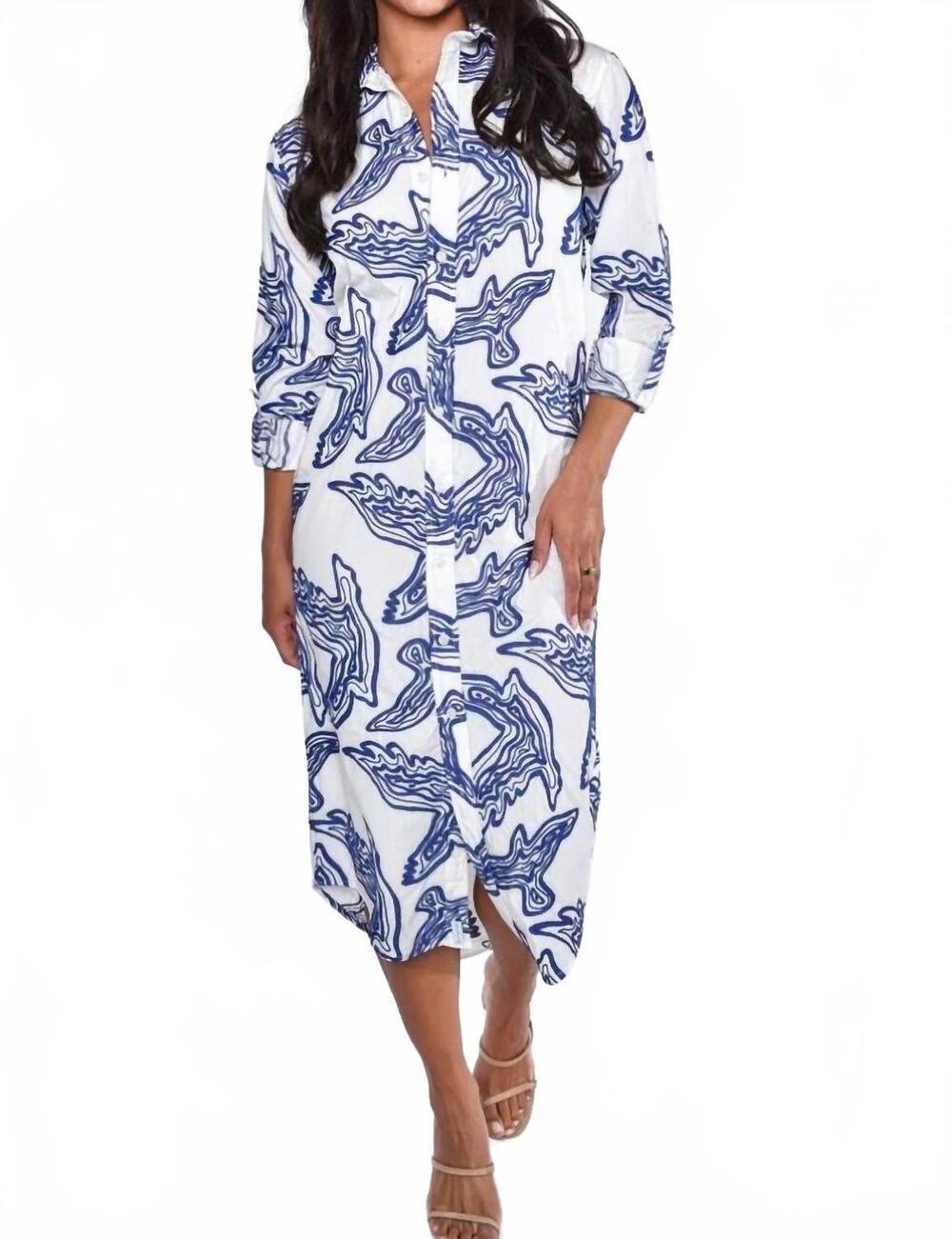NEW EMILY PHILLIPS cotton girlfriend midi dress in blue birds